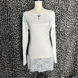 Elegant White Lace Hem Women's Top